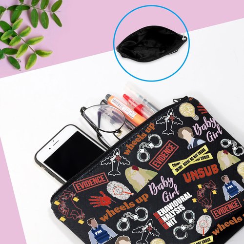 TV Show Inspired Gift TV Show Merchandise Zipper Pouch Spencer Lover Gift Crime Show Makeup Bag for Crime Fans(Crime TV Pattern Black)