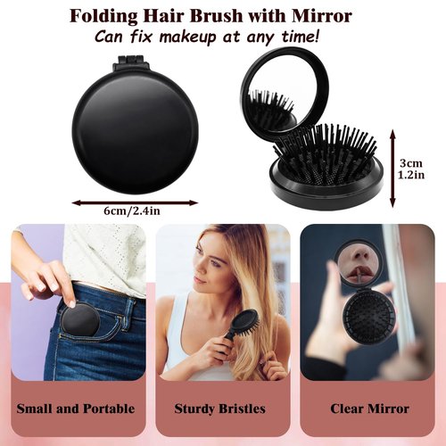 Travel Makeup Brush Set–Mini Makeup Brushes for Foundation, Powder, Eyeshadow, Blush, Contour, Concealer with Case, Silicone Brush Cleaner & Mini Hair Brush with Mirror–Perfect for Travel & Daily Usez