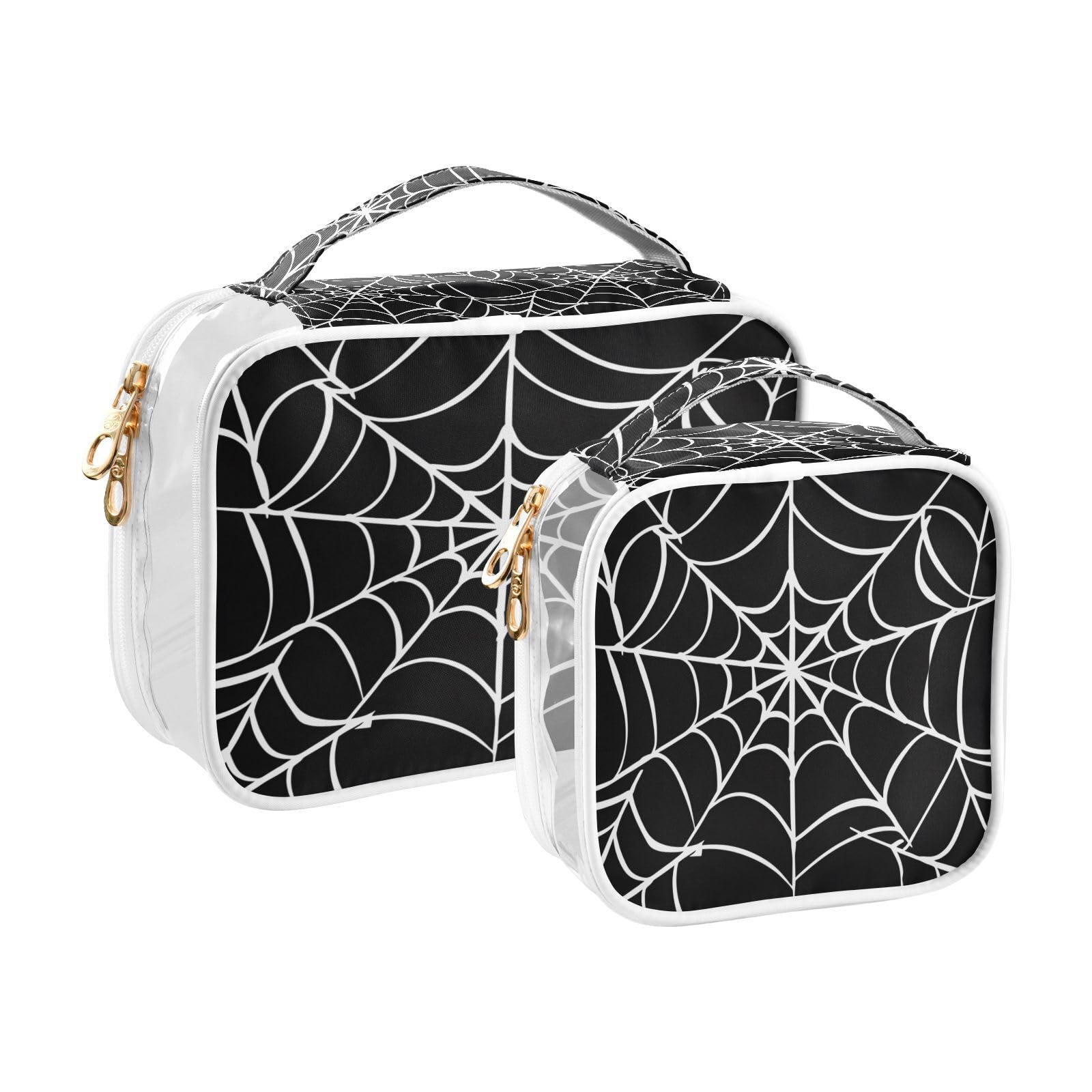 ZOEO 2 Pack Clear Makeup Bag, Goth Spider Web Car Pouches For Organization Waterproof Travel Toiletry Bags For Women Girl