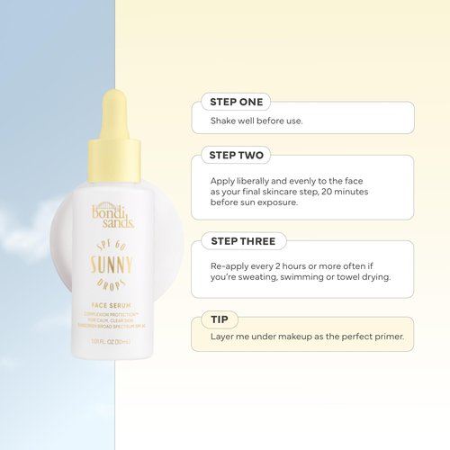 Bondi Sands Sunny Drops SPF 60 Face Serum, Hydrating + Nourishing Broad Spectrum Sunscreen, Lightweight, Silky-Smooth Finish, Oil-Free, 1.01 Fl Oz