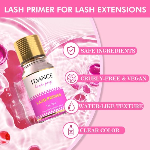 TDANCE Lash Primer for Lash Extensions 10ml/ Professional Use Only/Eyelash Extension Primer Protein Clean/Increase Adhesive Bonding Power Retention(Lash Primer,10ml)