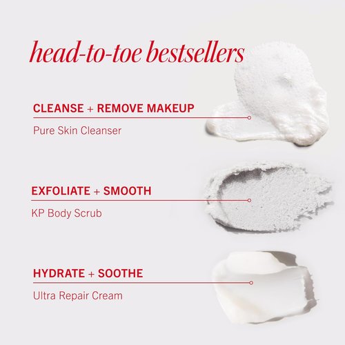 First Aid Beauty Cleanse, Smooth + Hydrate Kit - Travel-Friendly Skin Care Gift Set with Facial Cleanser, KP Body Scrub & Ultra Repair Cream