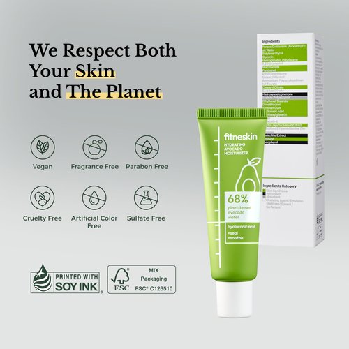 fitneskin Hydrating Avocado Moisturizer, 1.7 Fl Oz (50ml) – Avocado Fruit Water + Hyaluronic Acid, Vitamin B3 & Pro-Vitamin B5 – Creamy-Soft Barrier Hydration, Fragrance-Free, Vegan Korean Skincare