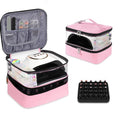 Clear Nail Polish Organizer Double layer Nail Polish Holds 30 Bottles and Nail Lamp, Nail Dryer Case Storage Supplies with Adjustable Dividers, Portable Nail Carrying Bag for Nail Tech (Pink)