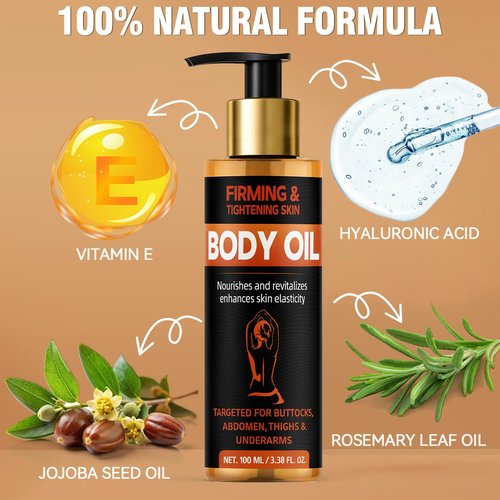 Bellisinno Body Firming Oil 3.38 FL OZ, After Shower Body Oils for Women, Skin Tightening and Hydrating Treatment for Arms, Legs, Stomach and Full Body, Deep Moisturizing Body Care That Plumps