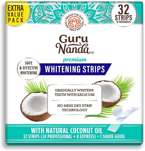 GuruNanda Teeth Whitening Strips - 16-Day Treatment with Non-Slip, Dry Strip Technology - Whitening Designed with Care for a Brighter Smile