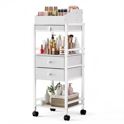 Luxspire Makeup Organizer Cart, Floor Skincare Organizers, Makeup Storage with Drawers, Vanity Organizer Cosmetics Display Cases Holder for Skin Care Perfume Nail Polish Makeup Brush Hair Tool, White