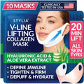 Stylia V Line Lifting Collagen Mask - Firm & Contour Jawline with Hyaluronic Acid - 10PC Neck Tightening Mask