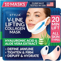 Stylia V Line Lifting Collagen Mask - Lift, Firm & Contour Jawline - Tightening Double Chin Strap with Hyaluronic Acid & Aloe - Neck Tightening and Lifting Mask - Jawline Shaper Face Lift Tape (10PC)