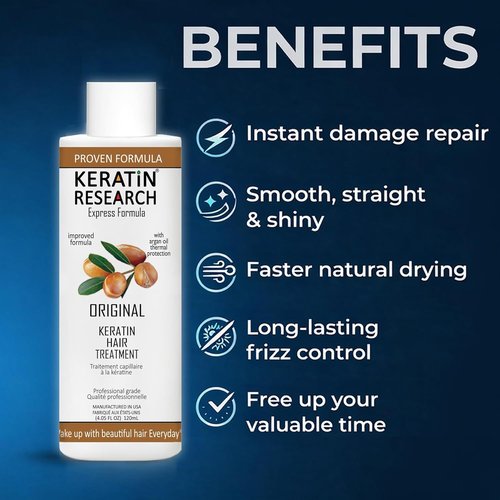 Keratin Research Brazilian Keratin Hair Straightening Complex - Long-Lasting Blowout Treatment with Argan Oil (2x 120ml)