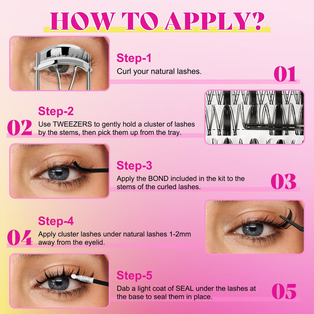 WLFRHD Manga Lash Clusters Kit DIY 144Pcs Fairy Eyelash Clusters Natural Lashes Kit with Anime Lash Clusters Bond and Seal, Remover and Tweezers for Invisible Band Eyelash Extensions Kit(D-Mix8-16mm)