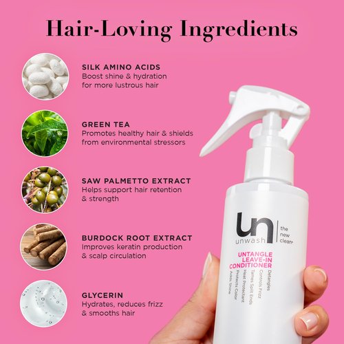 Unwash Untangle Leave-In Conditioner Spray - Vegan Frizz Control & Heat Protection - 6.25 fl oz