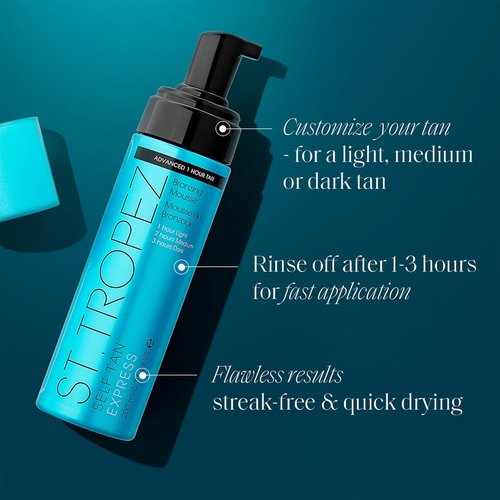St. Tropez Self Tan Express Mousse - Fast-Acting, Streak-Free Tan | Develops in 1-3 Hours, 3.4 Fl Oz