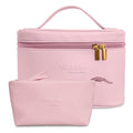 Violetline Travel Cosmetic Bag for Women, PU Leather Cosmetic Bag Set of 2, Waterproof, Large Makeup Bag with Handle (Light pink makeup bag)