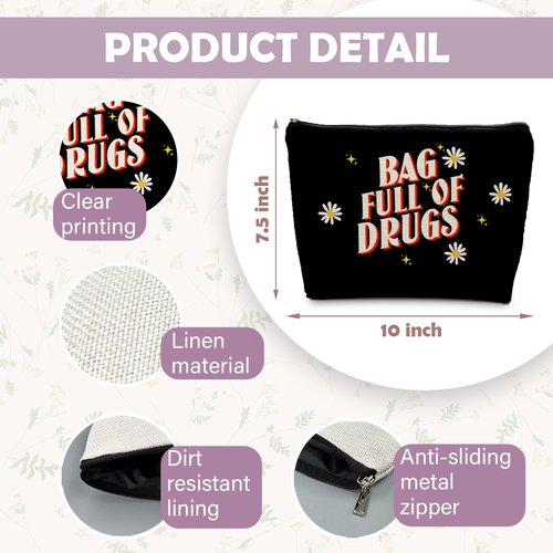 RYYCDOI Full of Drugs Funny Makeup Bag for Women, Funny Gifts for Women, Funny Gifts for Patients, Medicine Pill Drugs Cosmetic Bag Makeup Pouch for Traveling