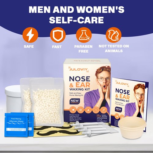 Super Nose & Ear Waxing Kit |100g Wax, 30 Applicators | Ear & Nose Hair Removal for Men & Women | No Microwave Needed | Includes Balm Wipes, Mustache Guards | Pain-Free Hair Remover, Long-Lasting