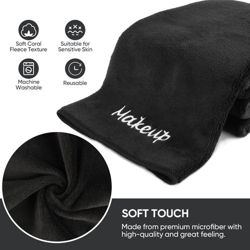 UNIMADE Makeup Remover Cloth, 12 Pack Black Facial Wash Cloths, Soft Coral Fleece Microfiber Towels for Face, Hand, and Bathroom(13" x 13")