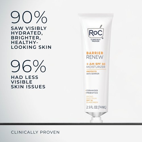 RoC Barrier Renew Day Cream with SPF 30, Moisturizer with Ceramides & Prebiotics to Protect Skin Barrier, (2.5 oz) with Retinol Eye Cream Packette