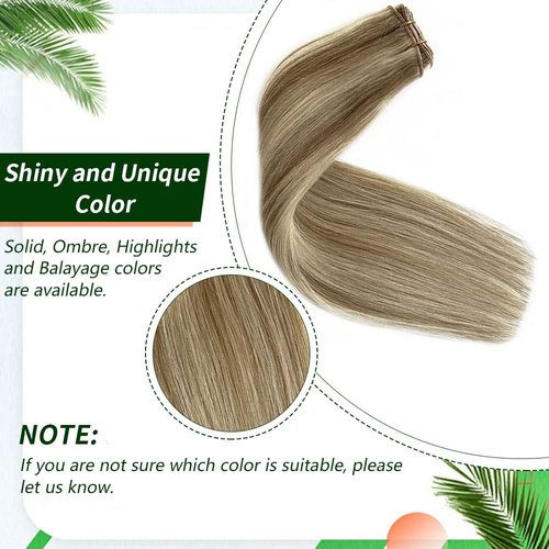 Sew In Real Human Hair Blonde Highlights Weft Extensions - Remy Hair Ash Brown Mix Platinum Blonde Hand Tied Weft - 14inch 80g