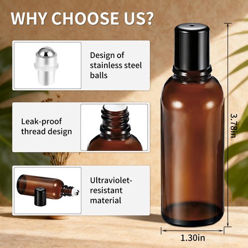 30ML Roller Bottles for Essential Oil, 4 Pack Empty Amber Glass Roller Bottle for Perfume Oil, Roll on Bottles with Stainless Steel Roller Balls, Opener, Funnel and Dropper for Aromatherapy, Massage