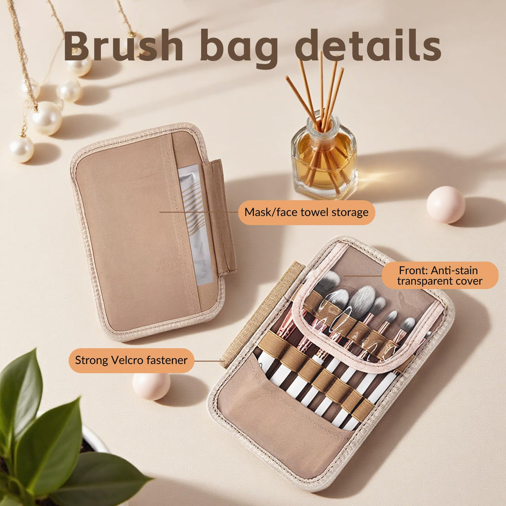 YDR Toiletry Bag with Brush Holder,Travel Makeup Bag Large Capacity Cosmetic Bag Organizer for Women Waterproof Checkered Multi-Compartment Makeup Case