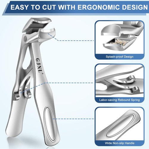 Toenail Clippers for Thick Nails for Seniors, 3-Pack Ergonomic Heavy Duty Angled Head German Nail Clippers for Men with Catcher, Premium Steel Wide Opening Fingernail Clippers for Men & Women