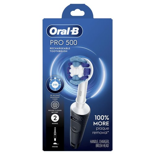 Oral-B Pro 500 Electric Toothbrush with (1) Brush Head, Rechargeable, Black