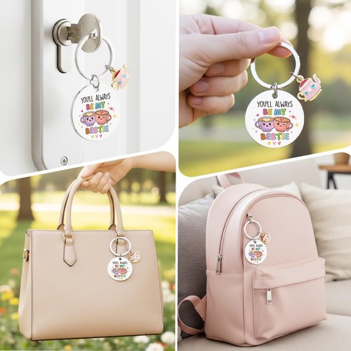 VeloKomo Bestie Gifts for Women - 3 Pcs Friendship Set with Aesthetic Makeup Bag Cute Keychain and Bracelet Travel Accessories Christmas New Year Vacation Birthday Gift for Best Friend Soul Sister