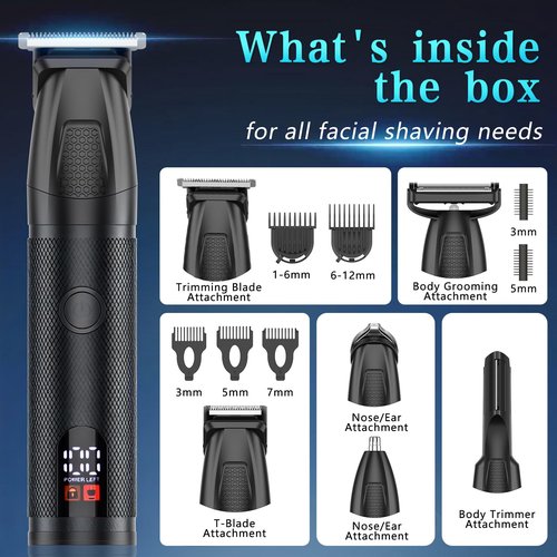 Bomxin 6-in-1 Men's Grooming Kit, Cordless Beard Trimmer & Hair Clipper for Men with Nose Hair Trimmer & Mustache Trimmer Attachments, Waterproof USB Rechargeable Personal Care Set, Gifts for Men