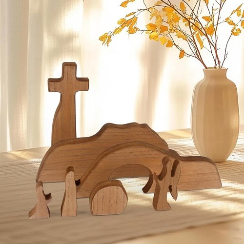 GoClimber Easter Scene Decoration - Wooden Empty Tomb & Cross Set for Religious Home Decor | Christian Gifts