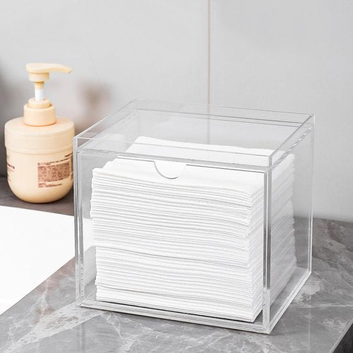 VEGEVIGI Acrylic Disposable Face Towel Holder Intended For Face Towels XL, Facial Towel Storage Box With Drawer, Clear Clean Towels Xl Container Organizer For Bathroom Countertop
