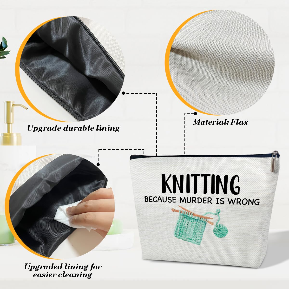 Ythuil Funny Knitting Gifts Makeup Bag, Crocheting Gifts for Knitters Lovers, Women, Crocheter Supplies Stuff, Cosmetic Bag for Purse