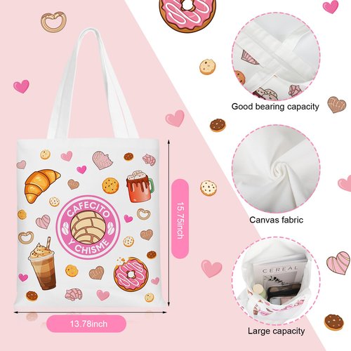 SilTriangle 6 Pcs Funny Cafecito Y Chisme Gifts Mexican Concha Coffee Tote Bags and Makeup Bags Set Mexican Latina Coffee Theme Gift for Mother's Day Women