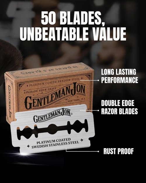 Gentleman Jon 50-Pack Platinum Double Edge Razor Blades - Premium Swedish Stainless Steel Safety Razor Blades - Platinum Coated Blade For Smooth and Comfortable Shaves - Fits Most Men's Safety Razors