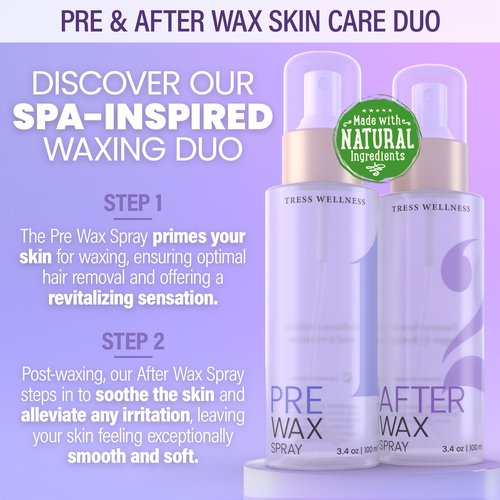 Tress Wellness Pre-Wax Cleanser, Spray and Treatment, After-Wax Oil and Care, Skin Wax Remover