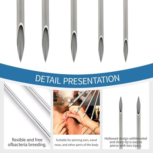 Piercing Kit Silicone Model Body Part Displays, 39 Body Piercing Kit,25Mixed 12G 14G 16G 18G 20G Ear Nose Piercing Needles 2 Piercing Clamps 6 Clean Tools 2 Gloves Soft Fake Nose Navel Ear 5D Model