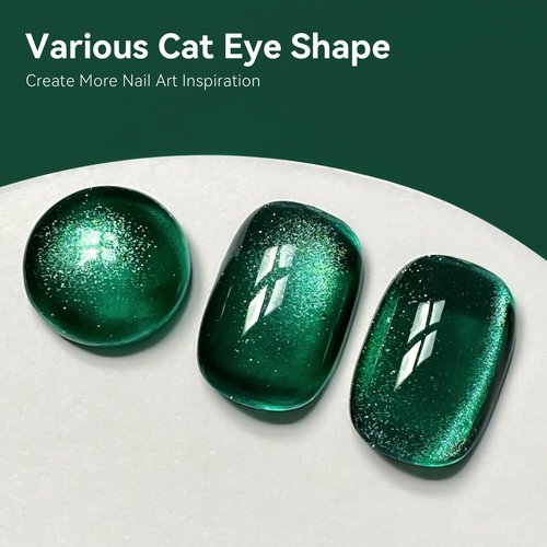 MEGIOR 15 ML Green Cat Eye Gel Nail Polish Dark Green Glitter Holographic Magnetic Gel Polish Soak Off UV/LED Nail Art Salon Manicure DIY at Home for Girls Women