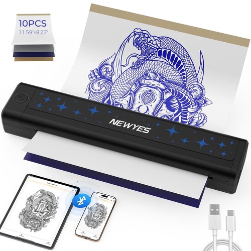 NEWYES Tattoo Stencil Printer Wireless Portable Tattoo Printer Kit Thermal Tattoo Machine for Tattoo Artists & Beginners, Matte Effect Clear Printing, Compatible with Mobile Phone, Pad, PC