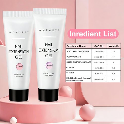 Makartt Poly Nail Gel Kit, 6 Pcs Clear Pink White Colors Builder for Extension Set, Long Lasting Hard Gel for Nails Strengther, All in One Kit Slip Solution Salon Home French Manicure