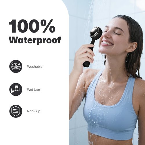PRITECH Facial Cleansing Brush, Rechargeable Silicone Face Scrubber with Constant-Temperature Heating, Vibrating Exfoliator Scrubber for Deep Pore Cleaning, Waterproof Face Brush for Women & Men-Black
