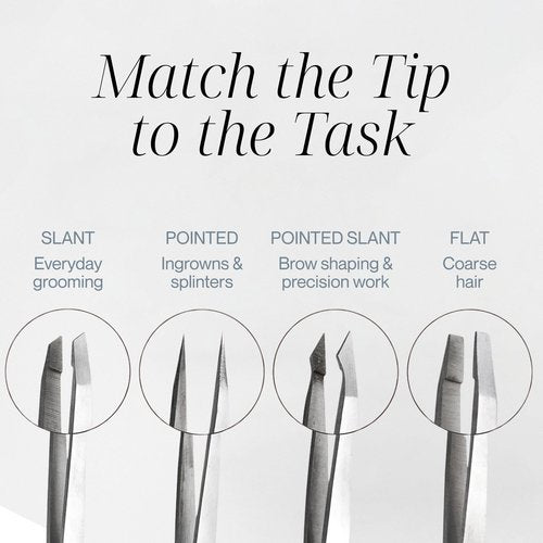 Tweezer Guru Eyebrow Tweezer Set for Women & Men - Professional Slant and Pointed Tweezers Set with Case - Precision Tweezers Kit for Facial Hair, Splinter and Ingrown Hair Removal (4 PC-W)