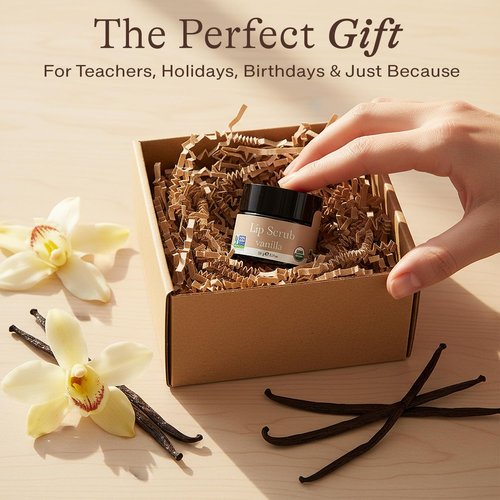 USDA Organic Lip Scrub Vanilla - USA Made with Natural Ingredients, Moisturizing Scrub Exfoliator for Dry Lips, Lip Sugar Scrubber Exfoliator for Smooth Lips, Small Beauty Gifts