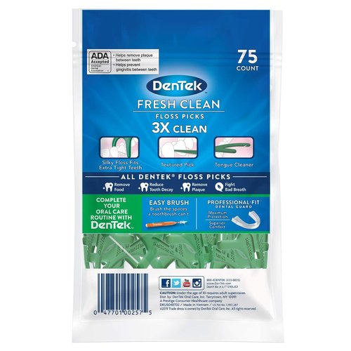 DenTek Fresh Clean Floss Picks, for Extra Tight Teeth, 75 Count, (Pack of 2)