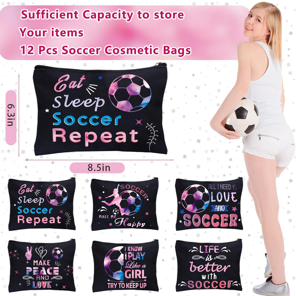 yesaior 12Pcs Makeup Bag Travel Pouch Canvas Gifts Cosmetic Bag Portable Storage Bag for Women Girls Team Party Favors (Soccer)