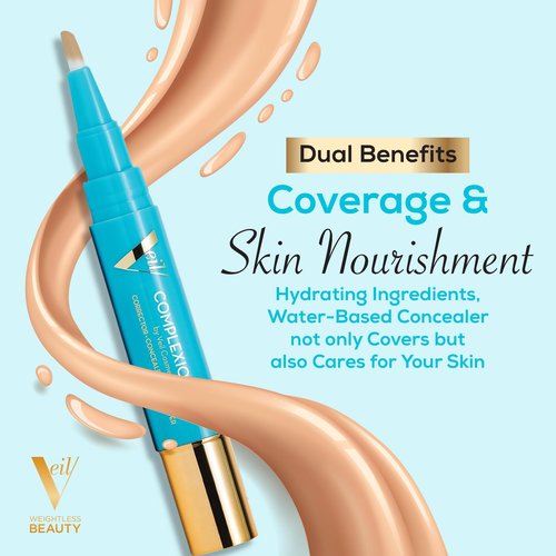 Veil Cosmetics - Complexion Fix Concealer - Liquid Concealer for Under Eye + Dark Circles - Highlight, Contour, Correct - Anti-Aging - Vegan Makeup Pen - Hydrating Lightweight (4N Tan Neutral)