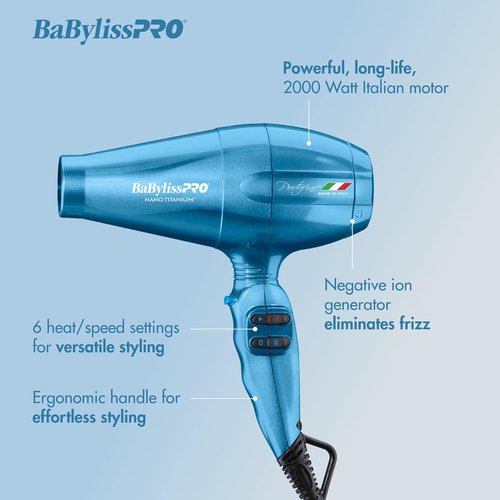 BaBylissPRO Nano Titanium Hair Dryer - Professional 2000 Watt for Fast Drying & Styling