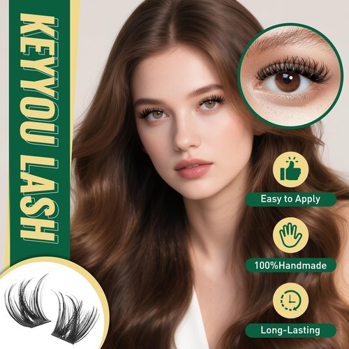 KEYYOULASH Lash Clusters Kit Volume 144pcs 8-18MIX Lash Extension Kit Thick Lash Clusters D curl with Bond and Seal,Remover,Applicators for DIY Thin Band Eyelash Clusters at Home (KY04 Kit)