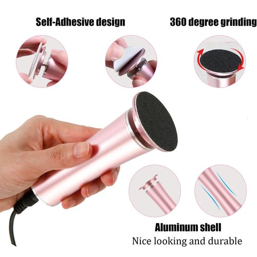Electric Foot File Callus Remover Professional Foot Sander Grinder Scrubber Foot File Pedicure Tools Adjustable Speed 60 Replacement Sandpaper disc Easy to Remove Cutin Dead Skin calluses-Rose Gold