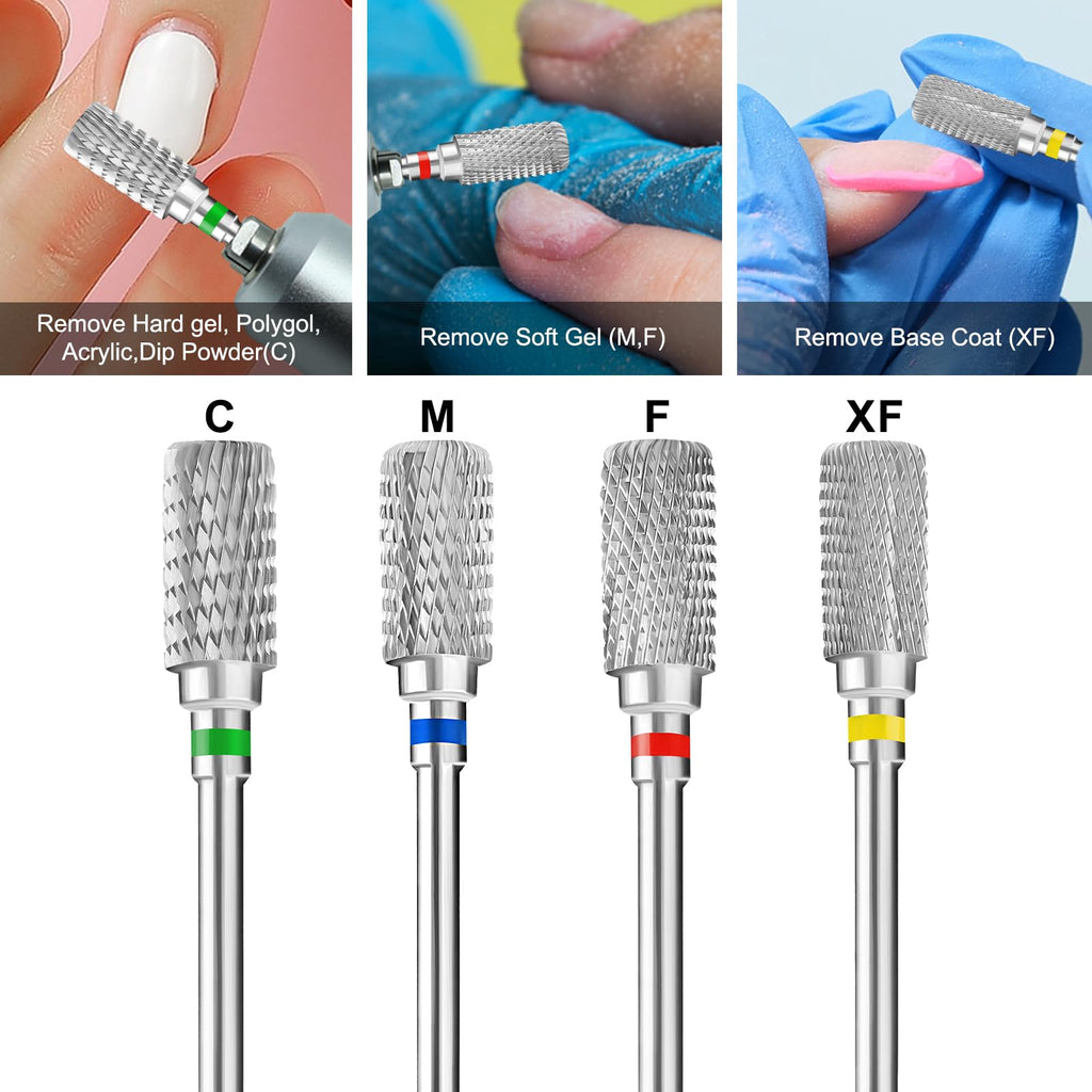 Vnjaoi Professional Electric Nail Drill Bits 3/32" Carbide Bit Cuticle Drill Bits Nail Files for Fast remove Acrylic or Hard Gel Nail Drill Bit for Manicure Pedicure(Silver, Coarse Grit)