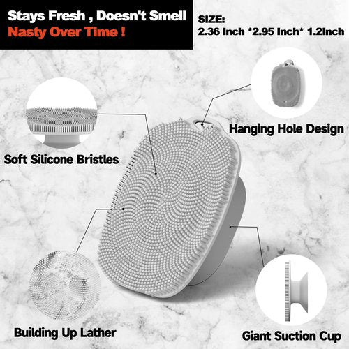ARIOSOX 2 PCS Face Scrubber, Soft Silicone Face Exfoliator with Suction Cup for Man and Women Deep Skin Clean, Gentle Facial Cleaning Brush Suitable for All Sensitive Skin (Black+Gray)
